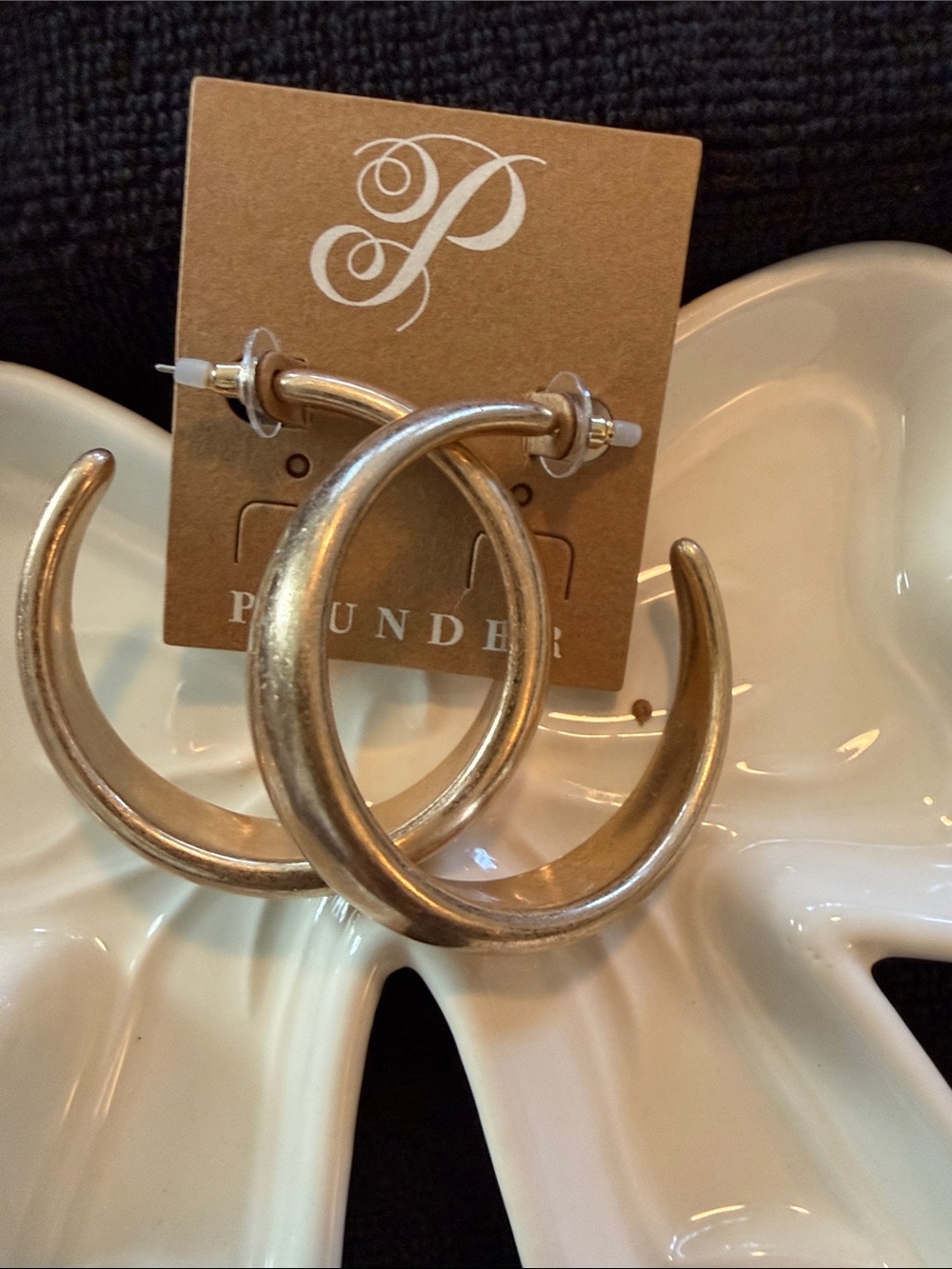 Plunder Brushed Gold Curved Hoop Earrings - Picture 3 of 5
